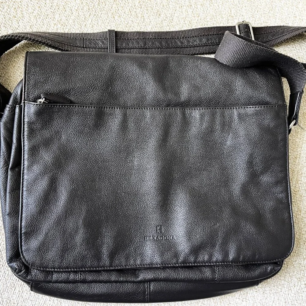 NEXAGONA laptop bag Black leather computer bag Laptop case shoulder bag